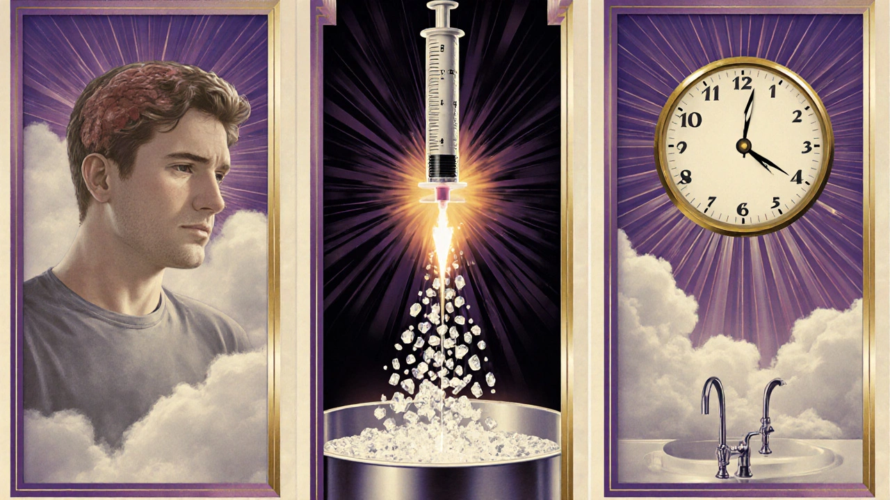 A triptych of calcitonin as a heroic guardian breaking down calcium crystals and restoring patient clarity.