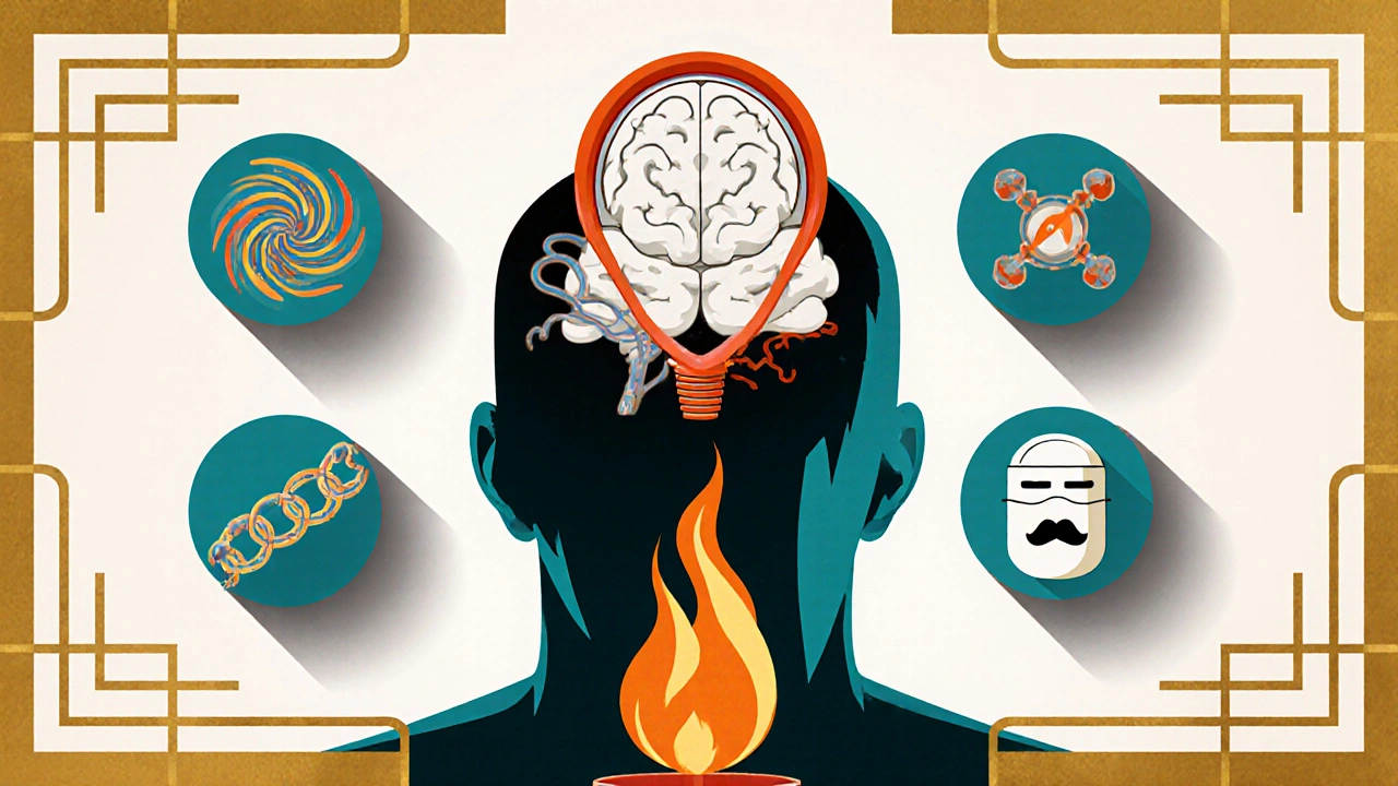 Medication icons casting shadows over a dimming flame of desire, Art Deco style.