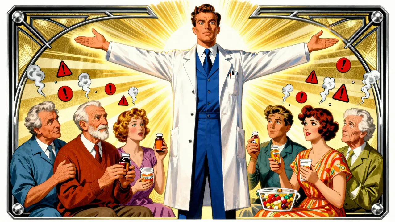 Heroic pharmacist shielding patients from dangerous interactions with glowing light and Art Deco elegance.