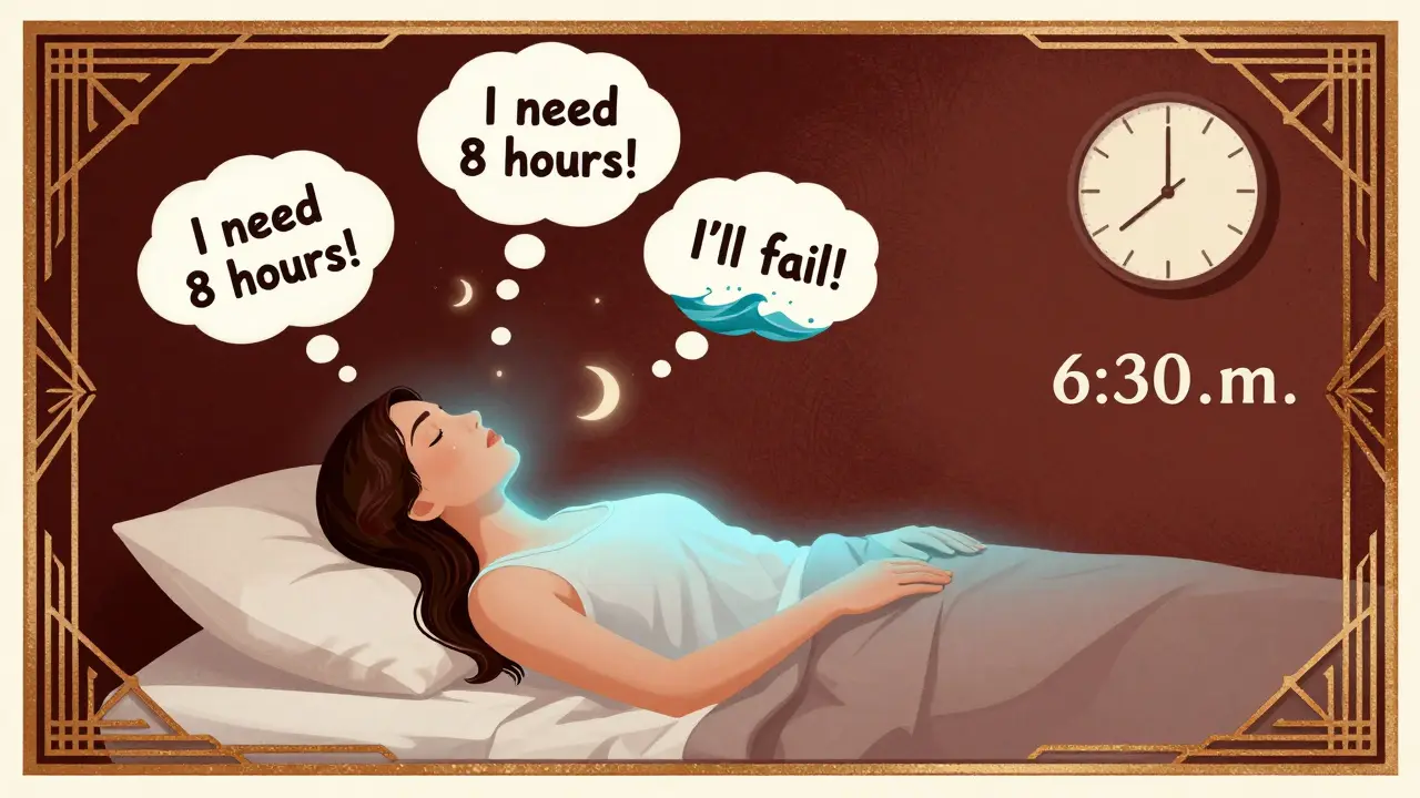 A woman breathing peacefully as anxious thoughts dissolve, practicing relaxation techniques for better sleep.