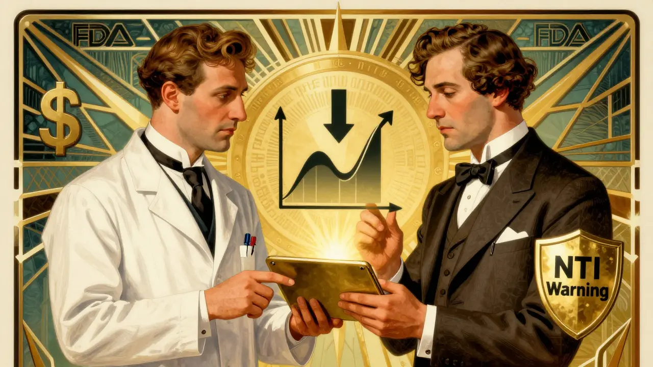 Pharmacist and physician exchanging a digital message with scientific icons in Art Deco design.