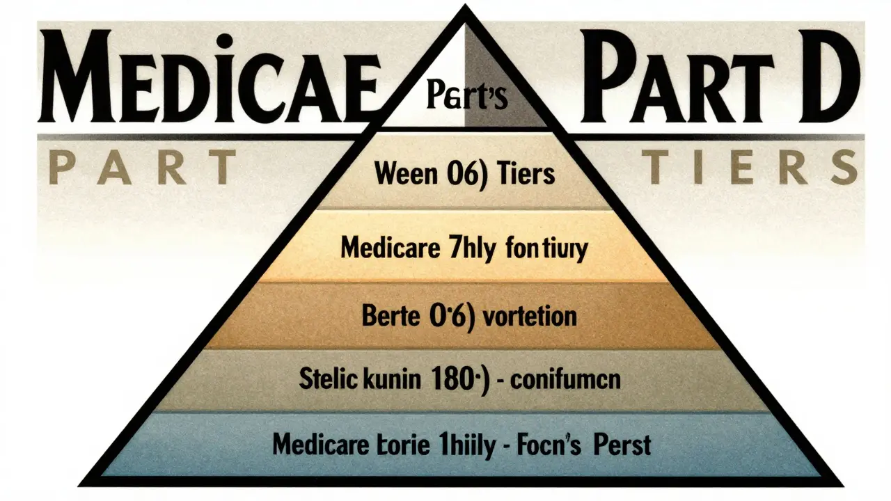 Geometric pyramid showing formulary tiers with metallic colors