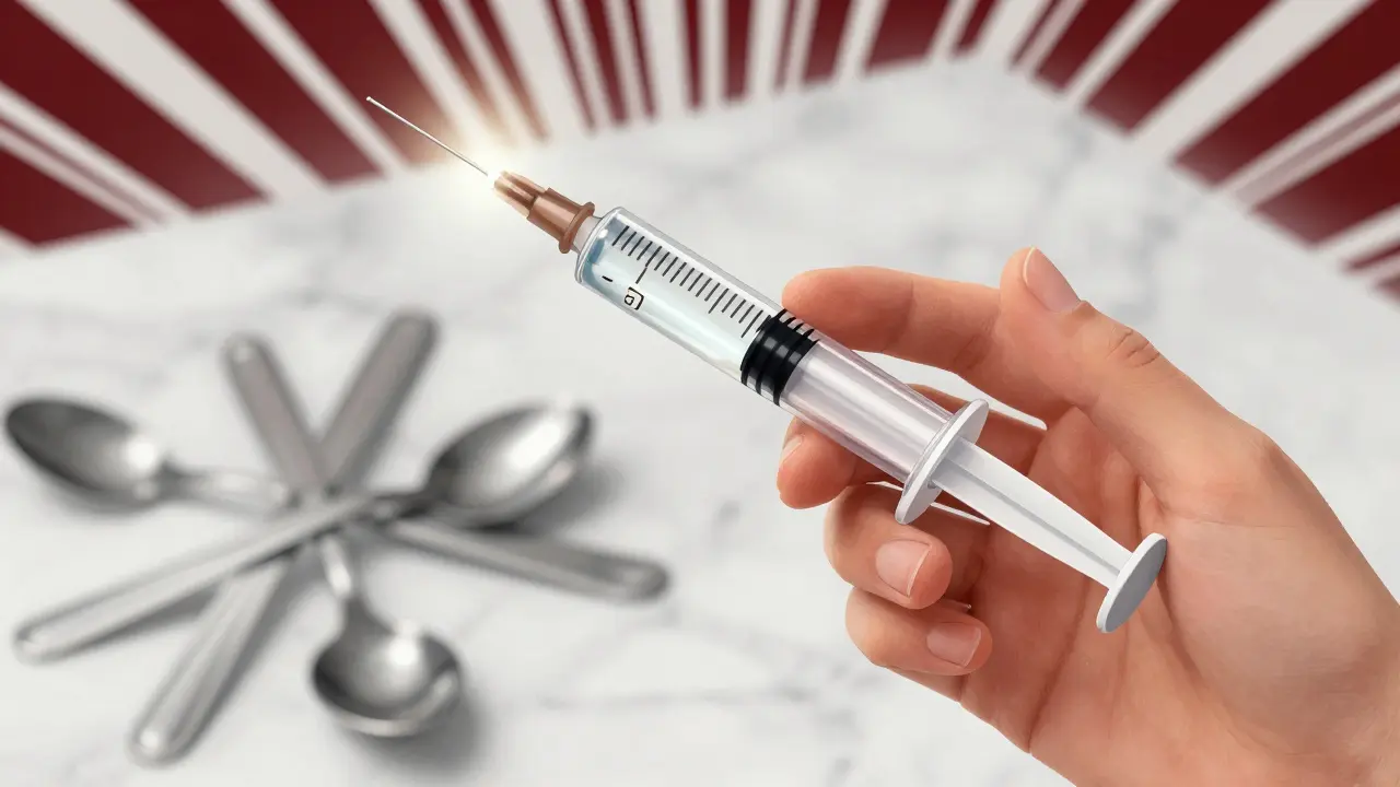 Measuring syringe vs kitchen spoons highlighting safe pediatric dosing