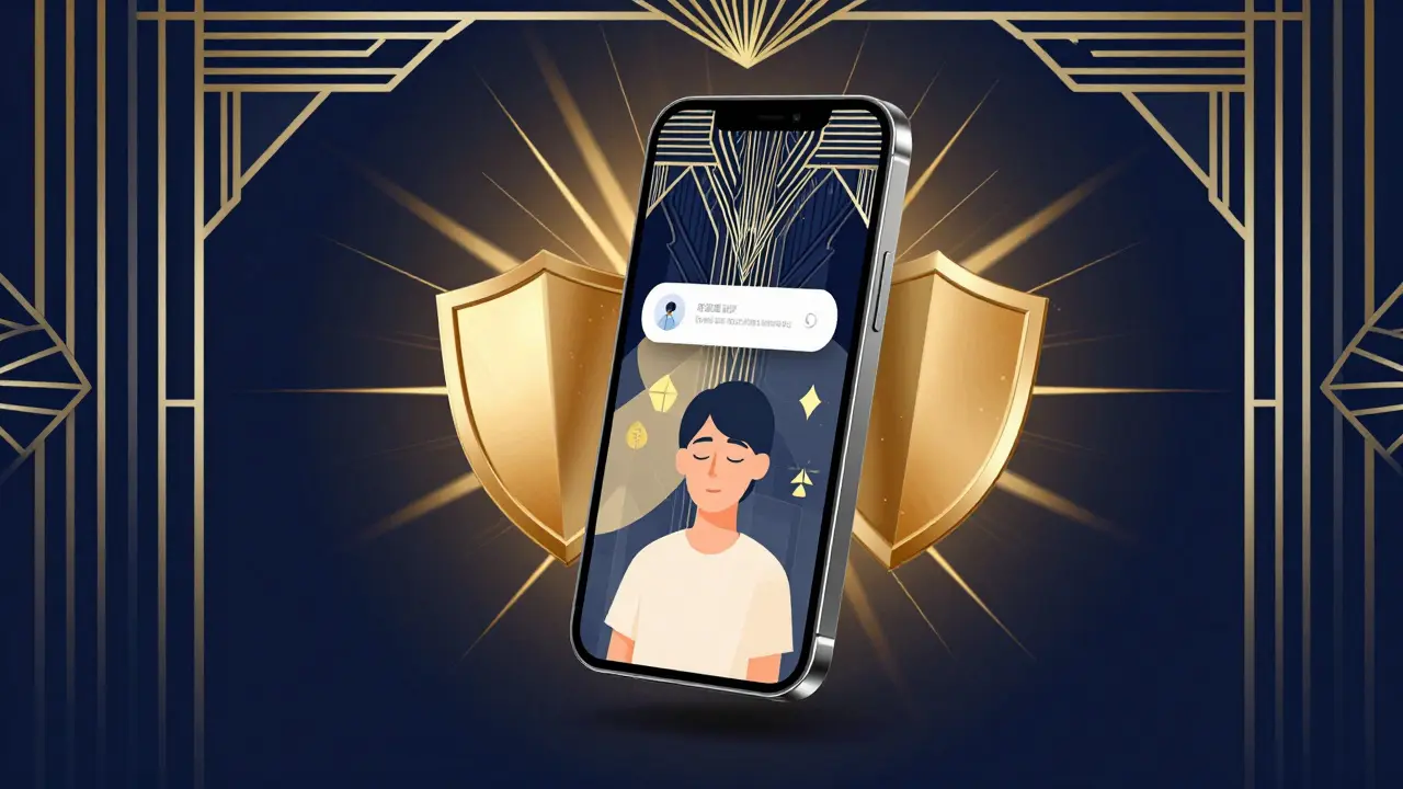 Stylized phone sending golden protective signals to a patient
