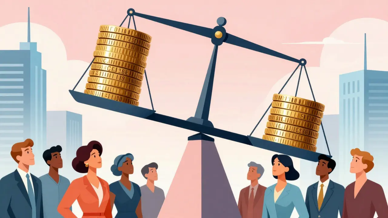 Stylized scale comparing high cost vs low cost medication savings