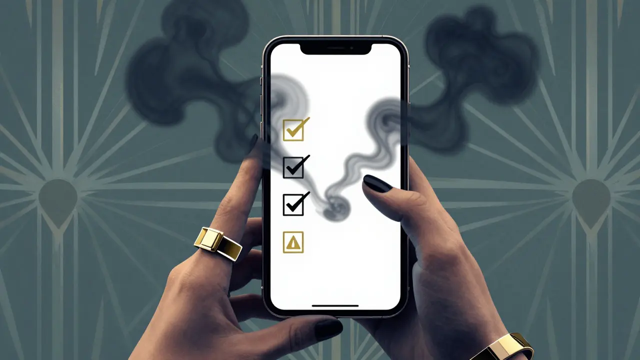 Vintage style art showing a phone failing to detect hidden drug risks in shadows