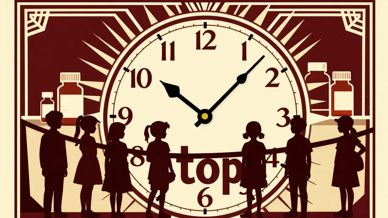 Art Deco clock illustrating age limits for children's cold medicine