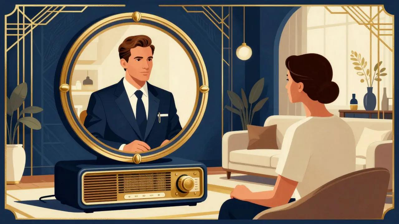 Vintage style art of a virtual doctor consultation via telemedicine.