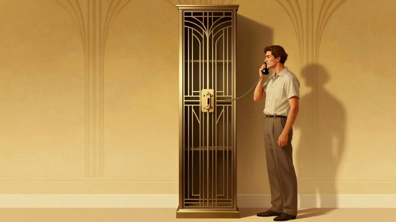 Parent securing high cabinet locks in art deco home setting